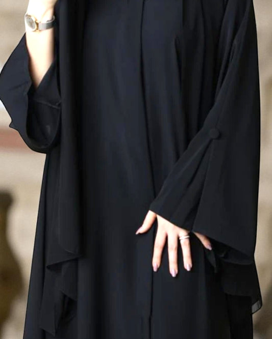 Minimal Grace Black Burqa Abaya in Pure Prada Fabric with Designer Sleeves