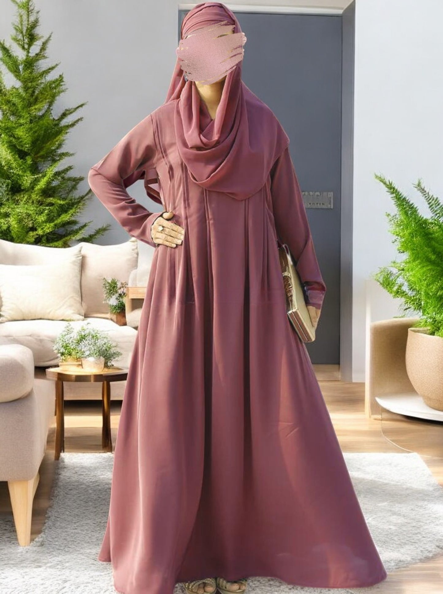 A-Line Designer Abaya in Firdaus Fabric with Multiple Pleats and Fancy Buttons