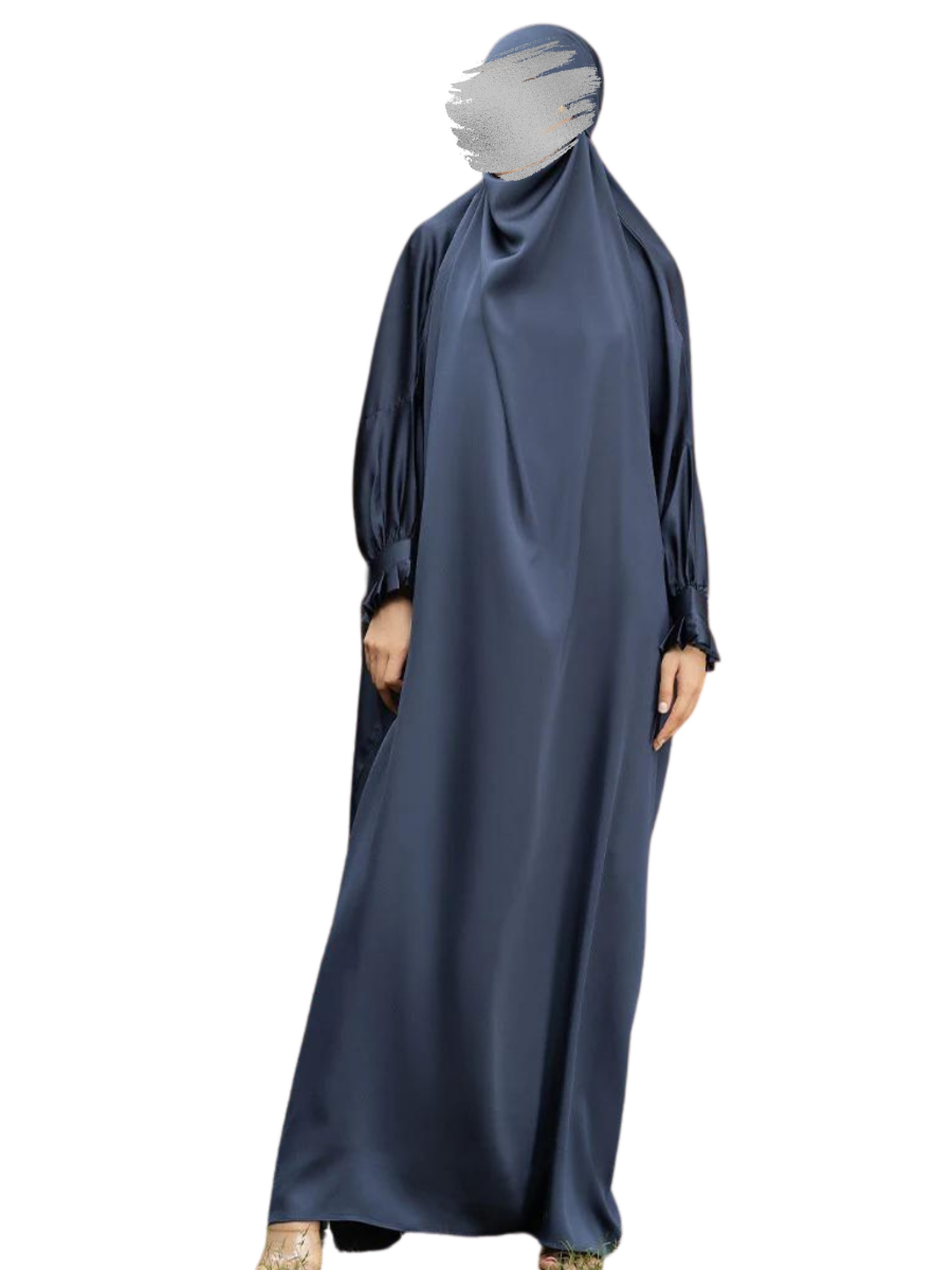 Very Loose and Free Size Jilbab in Nida Satin with Adjustable Face Coverage and Designer Sleeves