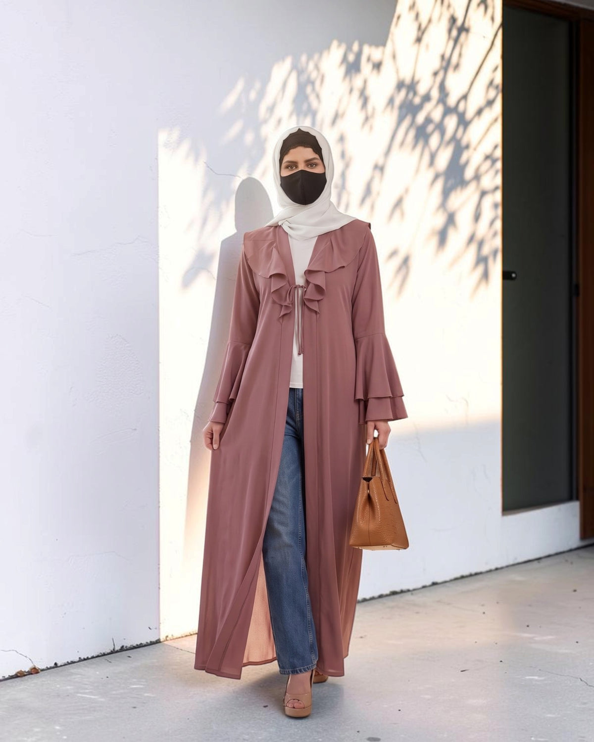 Ruffle Yoke Cardigan Abaya with Statement Bell Sleeves