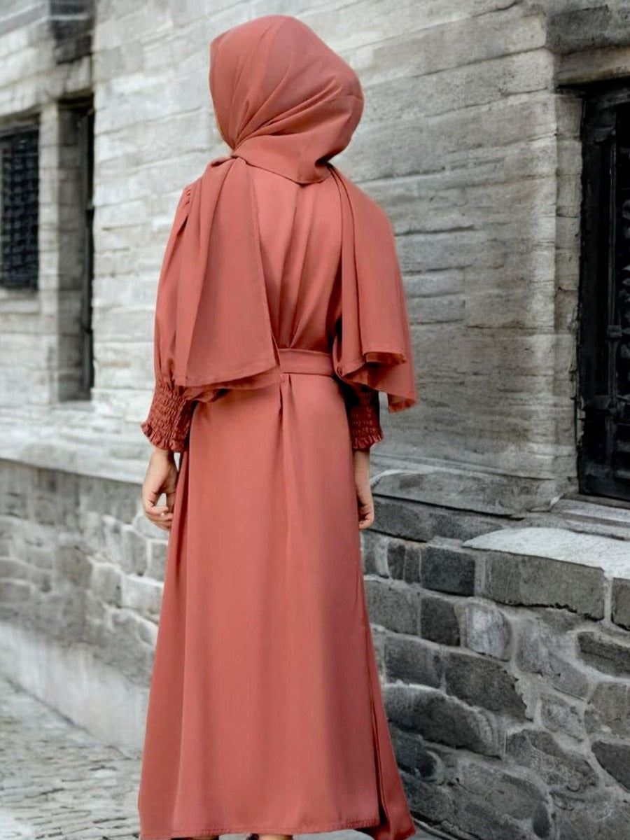 Front Open Abaya in Premium Firdaus Fabric For Kids | Smocky Sleeves