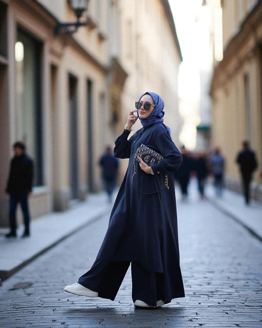 Co-ord Abaya Set for Women Ð Firdaus Fabric with Wide Palazzo & Tunic