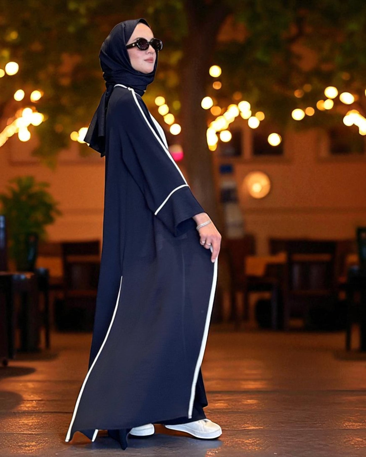 Elegant Navy Blue Co-Ord Abaya Set with Palazzo Pants