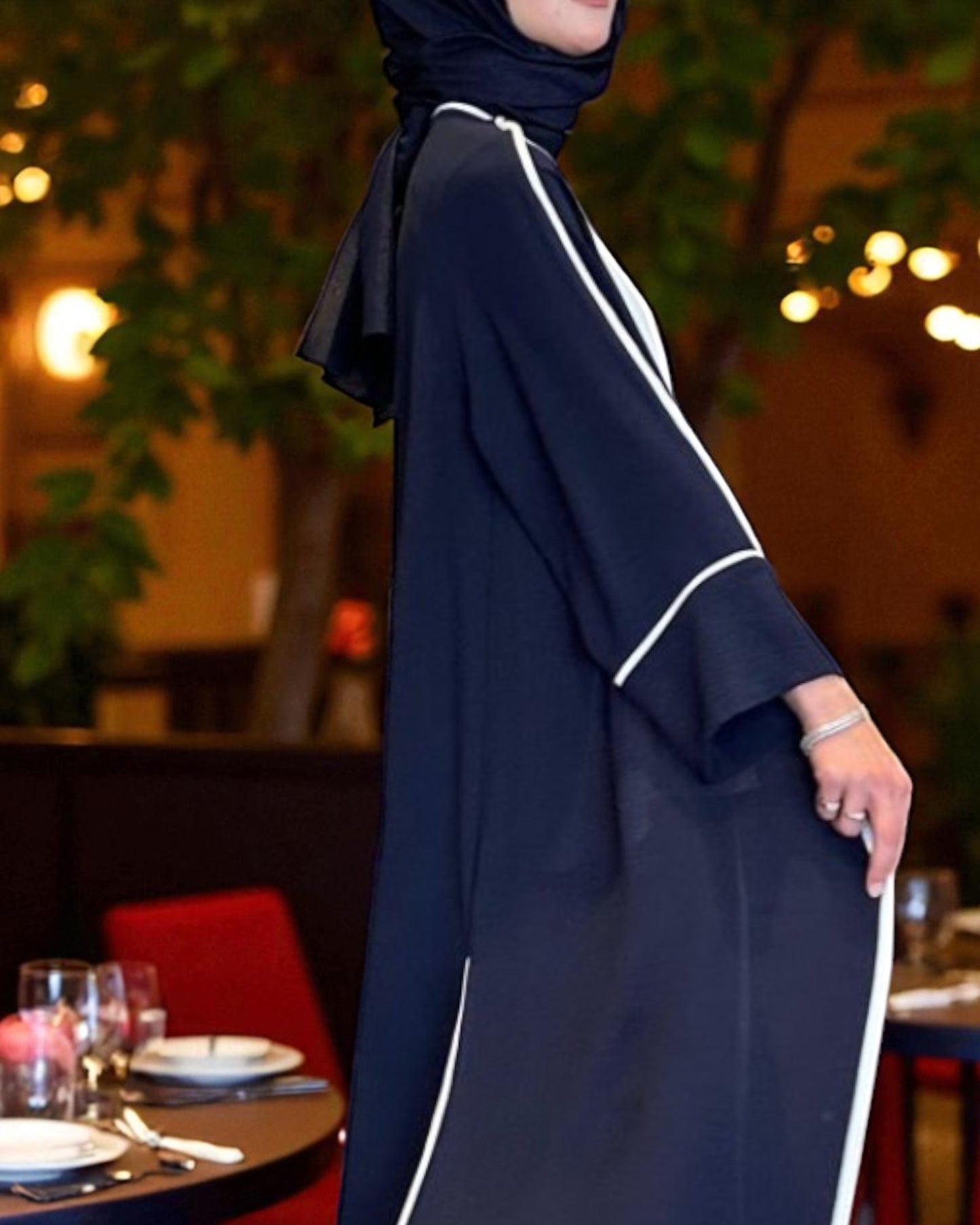 Elegant Navy Blue Co-Ord Abaya Set with Palazzo Pants
