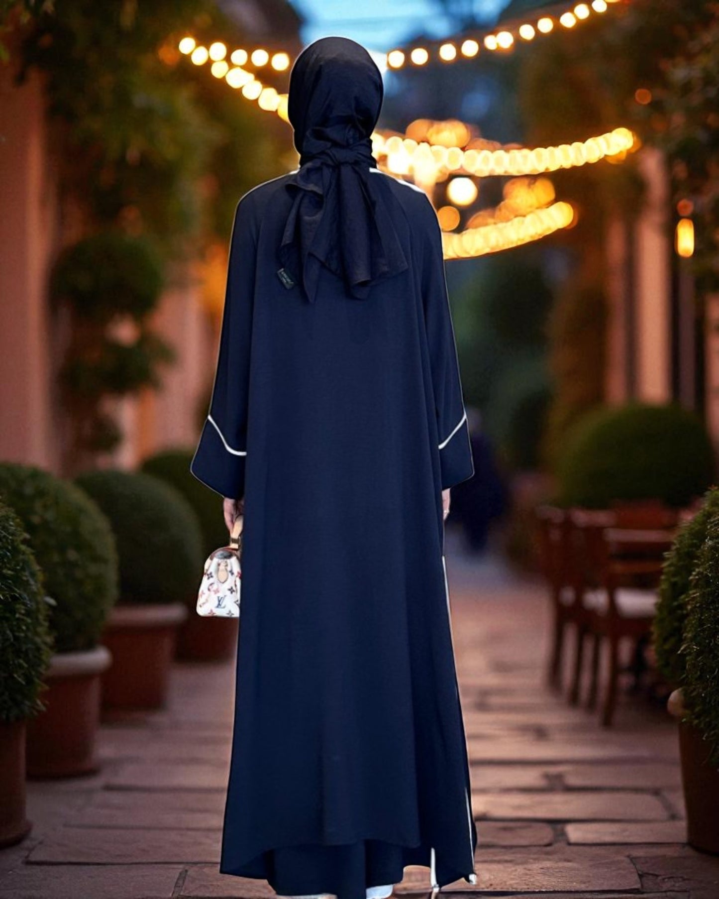 Elegant Navy Blue Co-Ord Abaya Set with Palazzo Pants