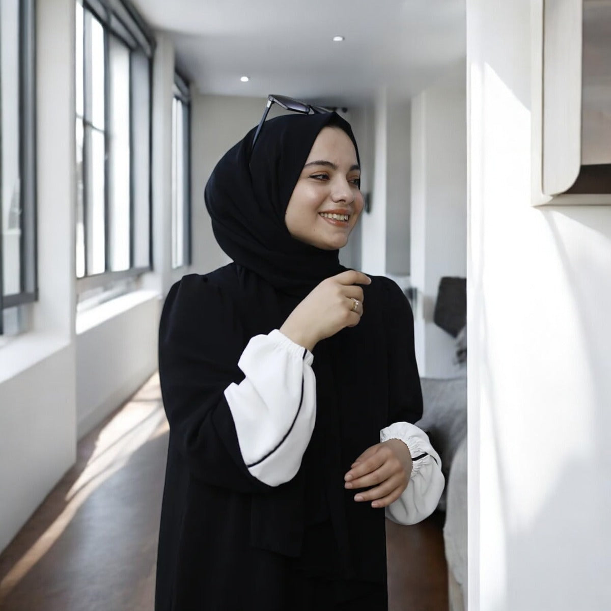 Elegant Black Abaya with Contrast Sleeves
