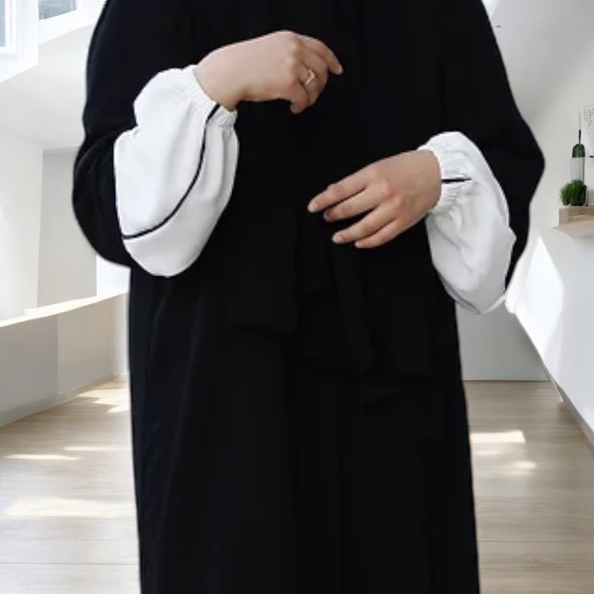 Elegant Black Abaya with Contrast Sleeves