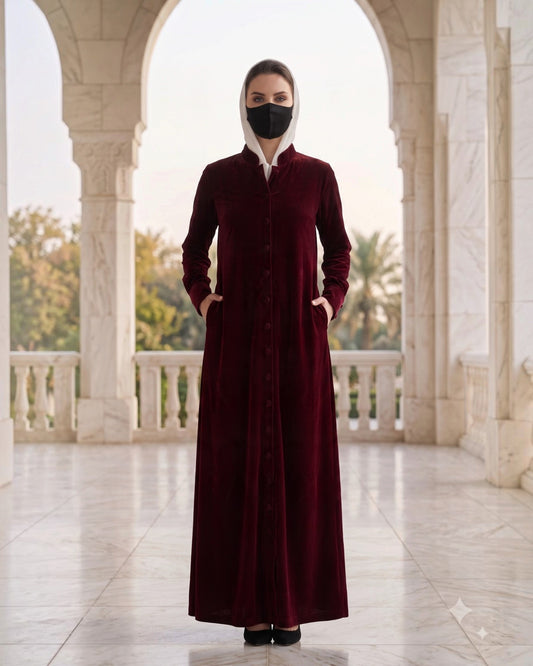 Luxe Micro Velvet Front Open Abaya with Buttoned Cuffs