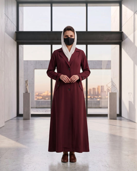 Executive Abaya Coat with Structured Shoulders (Maroon)