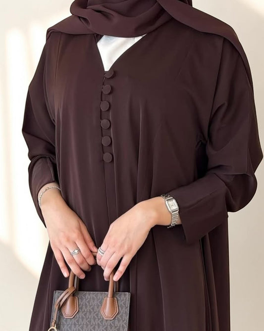 Mahram Brown Daily Wear Abaya with V Neck