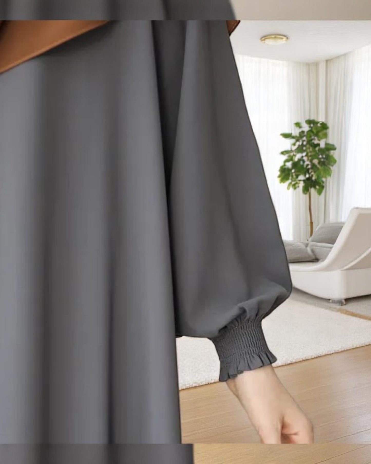 Front Open Abaya with Zipper Opening, Umbrella Flare and Matching Belt