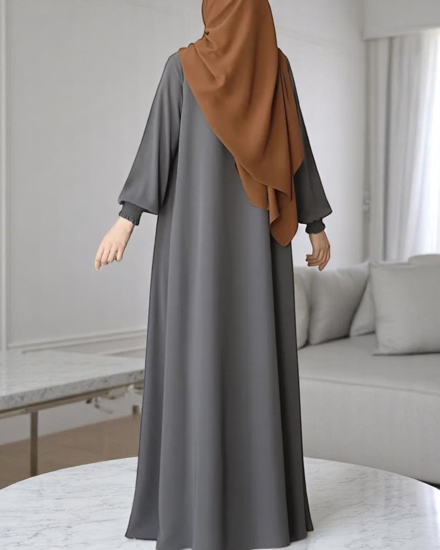 Front Open Abaya with Zipper Opening, Umbrella Flare and Matching Belt