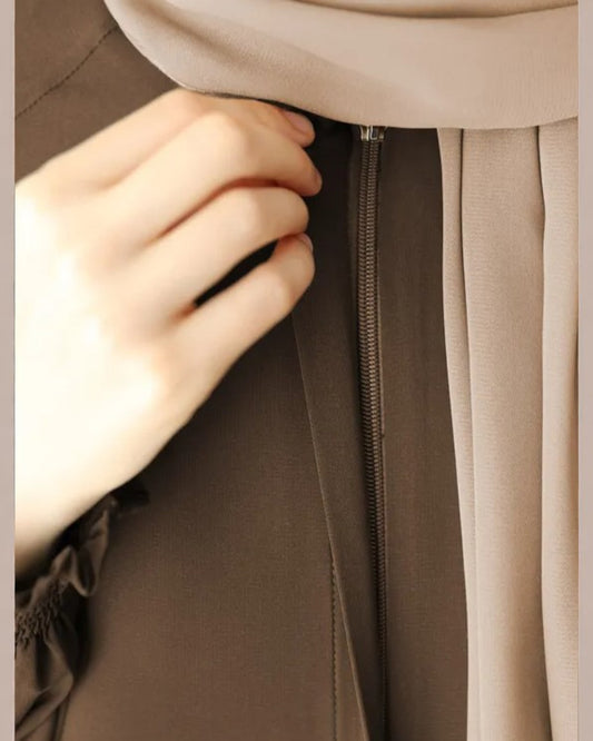 Front Open Abaya with Zipper Opening, Umbrella Flare and Matching Belt
