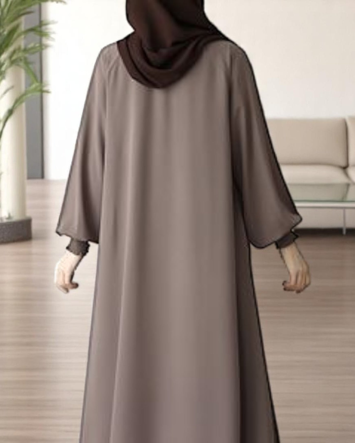 Front Open Abaya with Zipper Opening, Umbrella Flare and Matching Belt