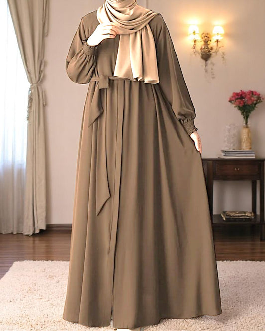 Front Open Abaya with Zipper Opening, Umbrella Flare and Matching Belt