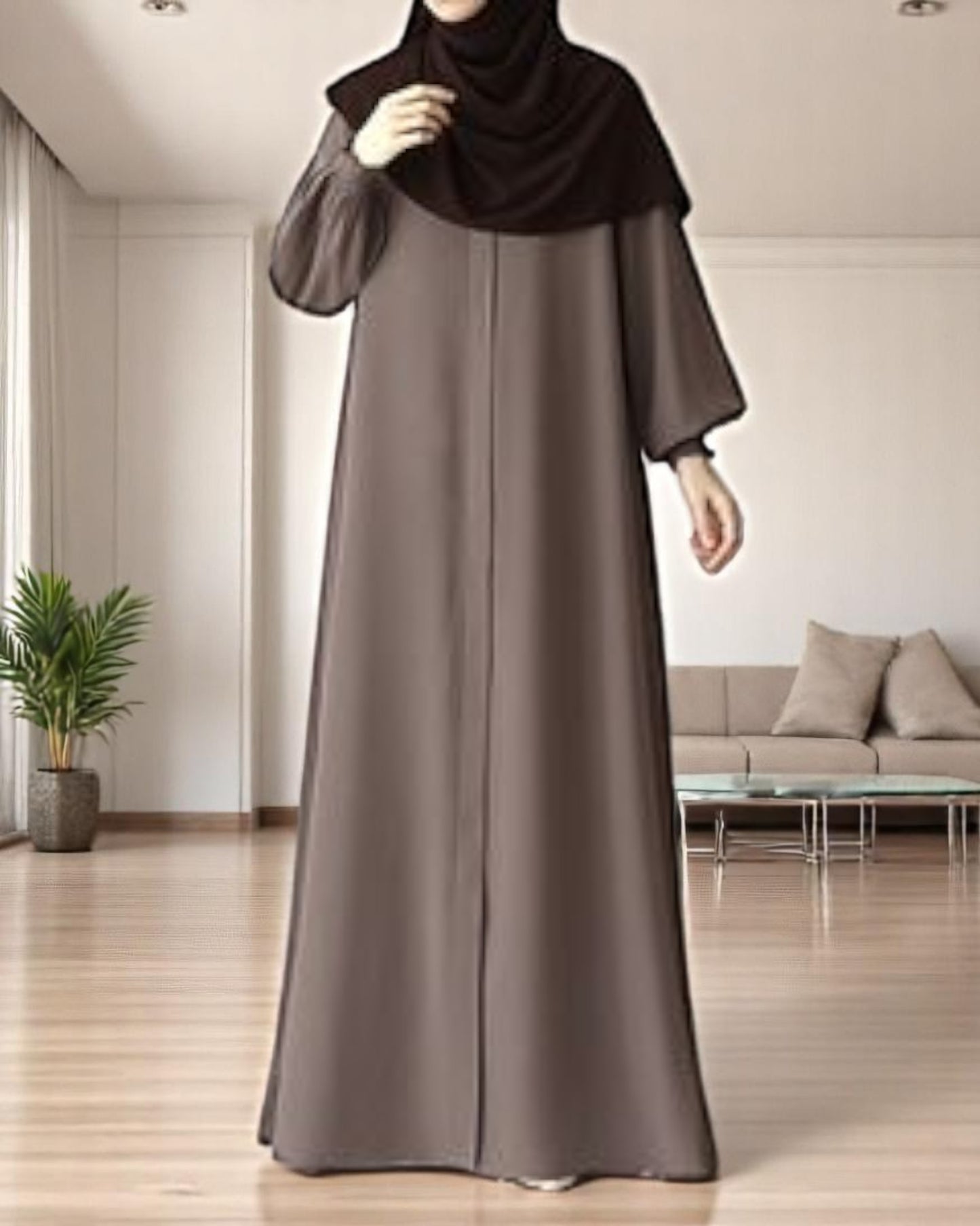 Front Open Abaya with Zipper Opening, Umbrella Flare and Matching Belt
