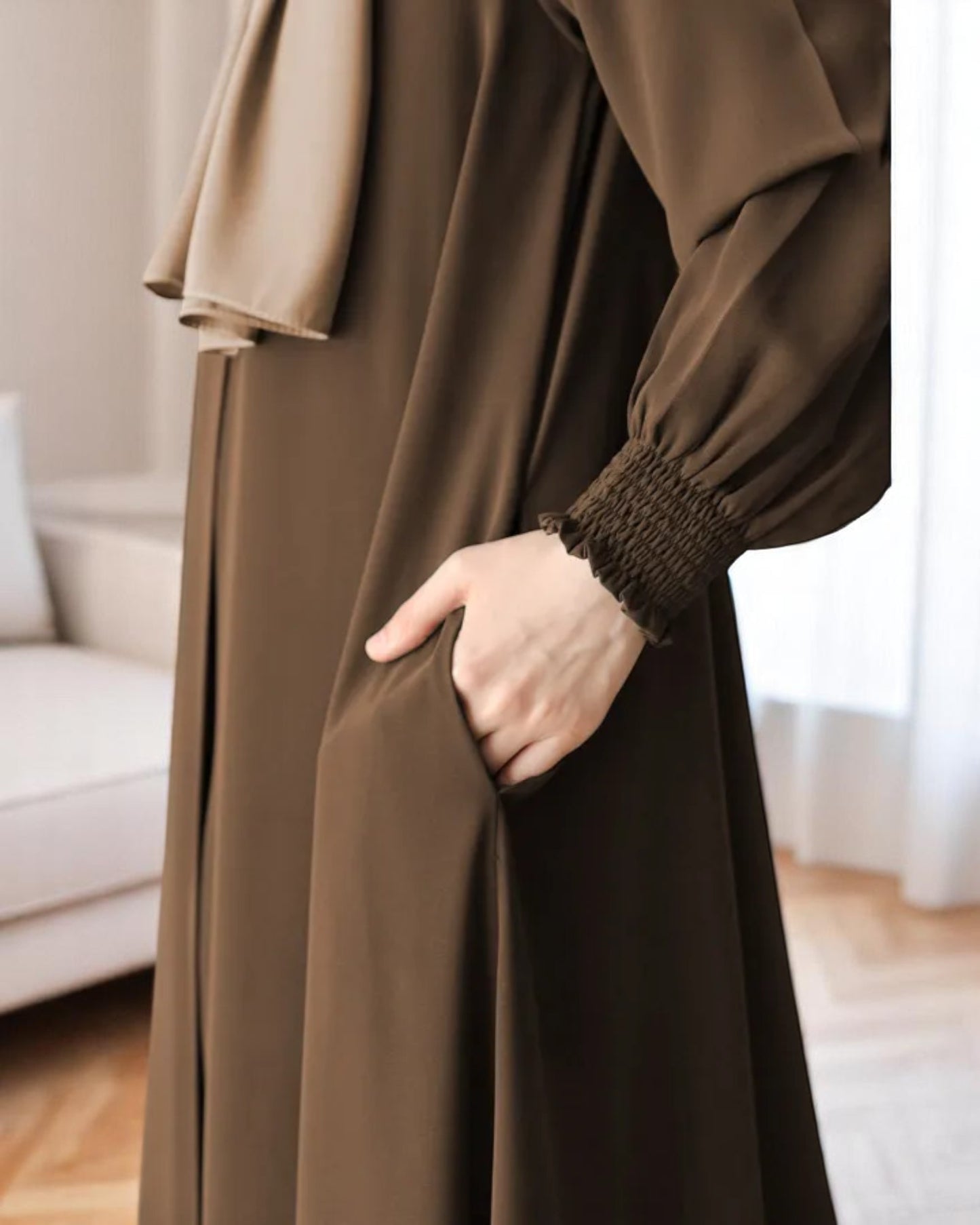 Front Open Abaya with Zipper Opening, Umbrella Flare and Matching Belt