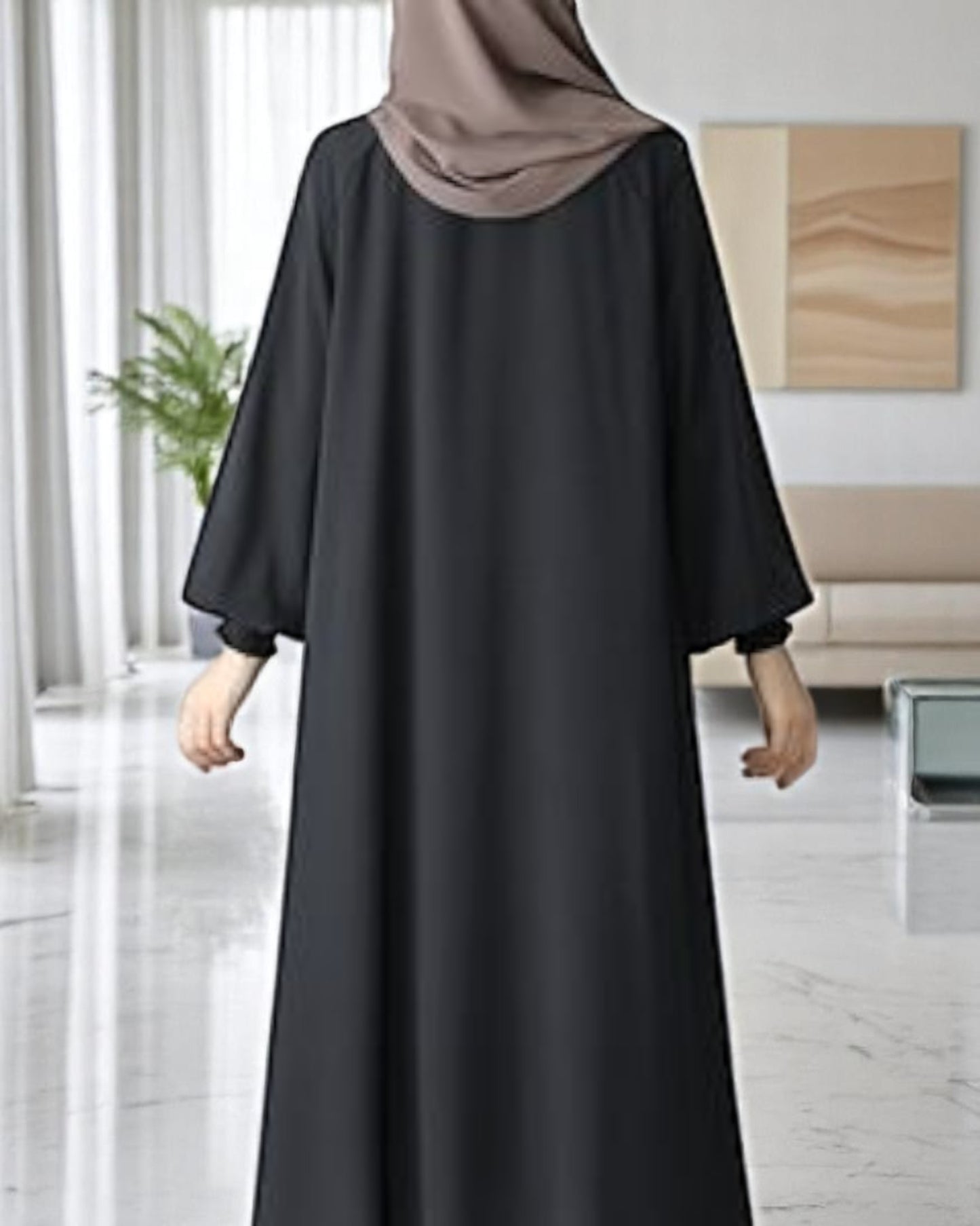 Front Open Abaya with Zipper Opening, Umbrella Flare and Matching Belt