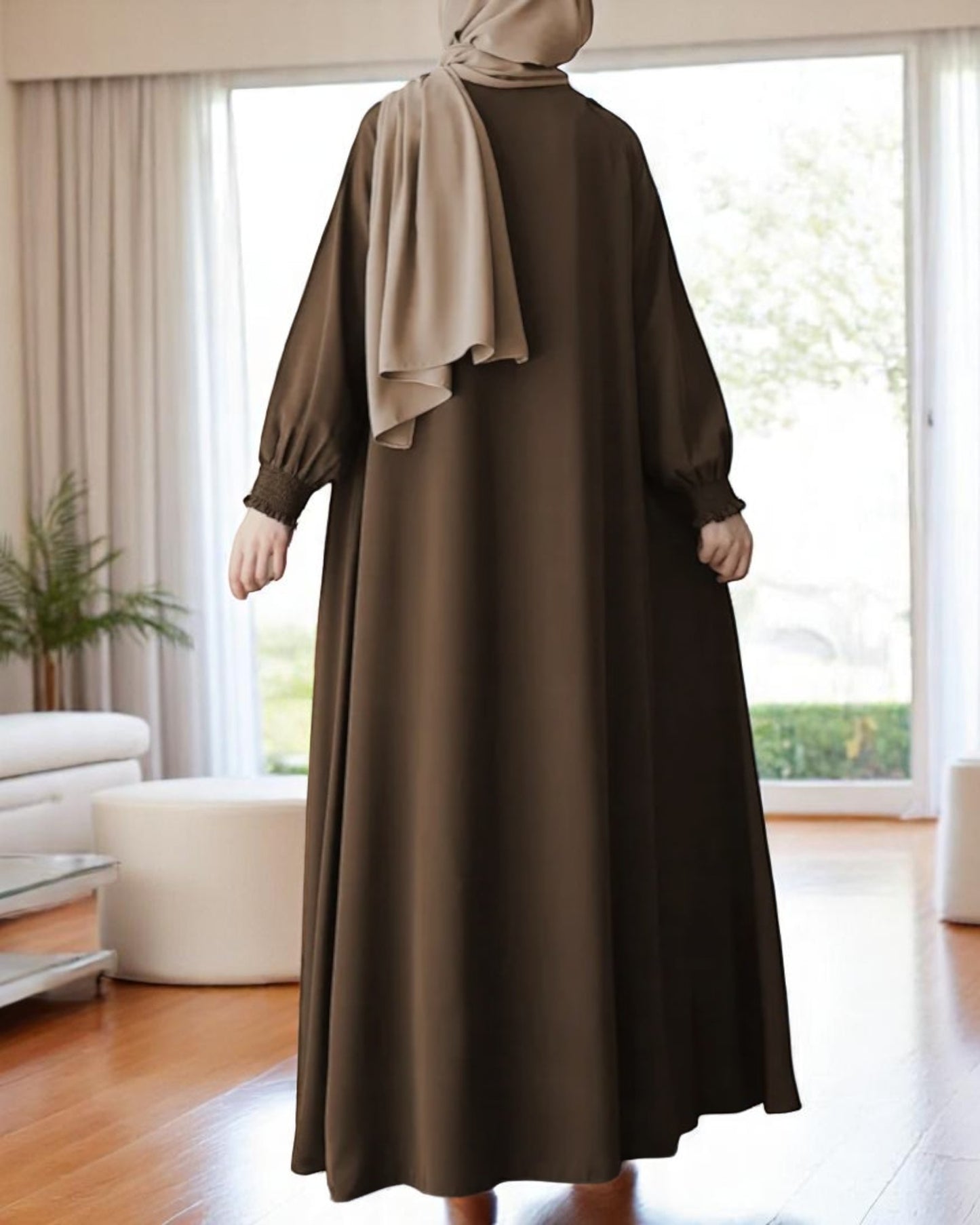 Front Open Abaya with Zipper Opening, Umbrella Flare and Matching Belt