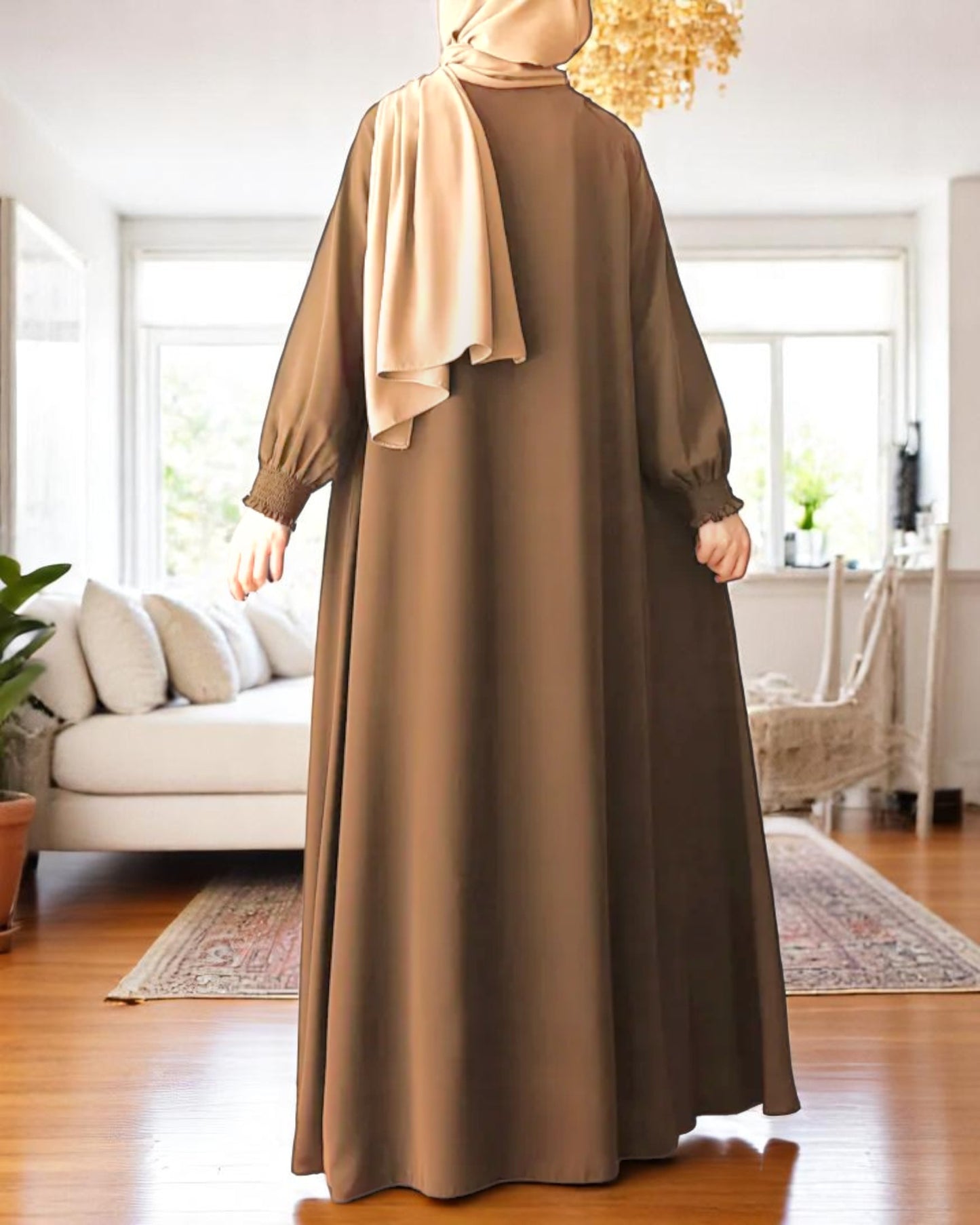 Front Open Abaya with Zipper Opening, Umbrella Flare and Matching Belt