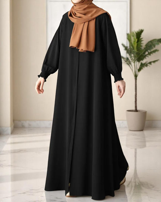 Front Open Abaya with Zipper Opening, Umbrella Flare and Matching Belt