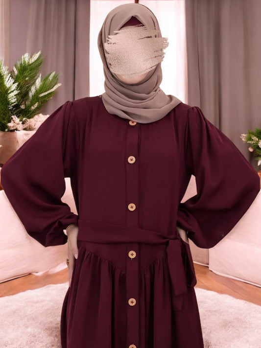 Multi-Tiered Abaya with Wooden Buttons and Elasticated Sleeves