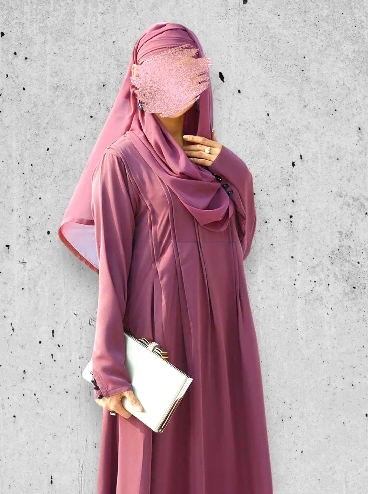 A-Line Designer Abaya in Firdaus Fabric with Multiple Pleats and Fancy Buttons