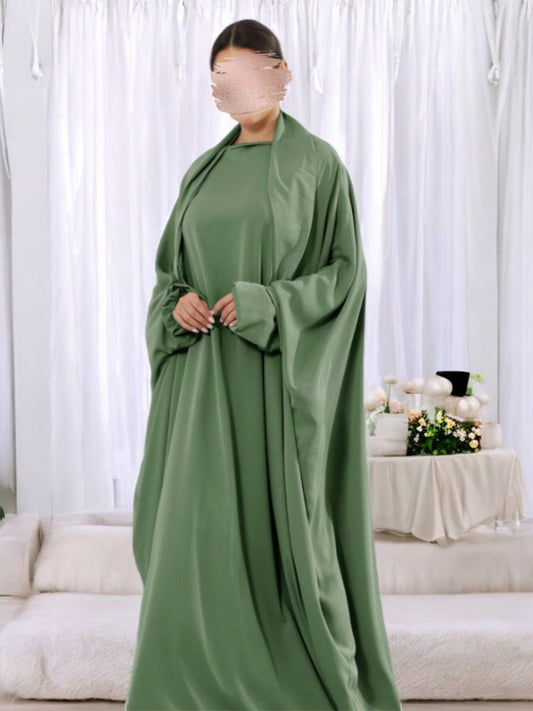 Designer Kaftan Abaya in Luxurious Firdaus Fabric with Elasticated Sleeves and Attached Scarf