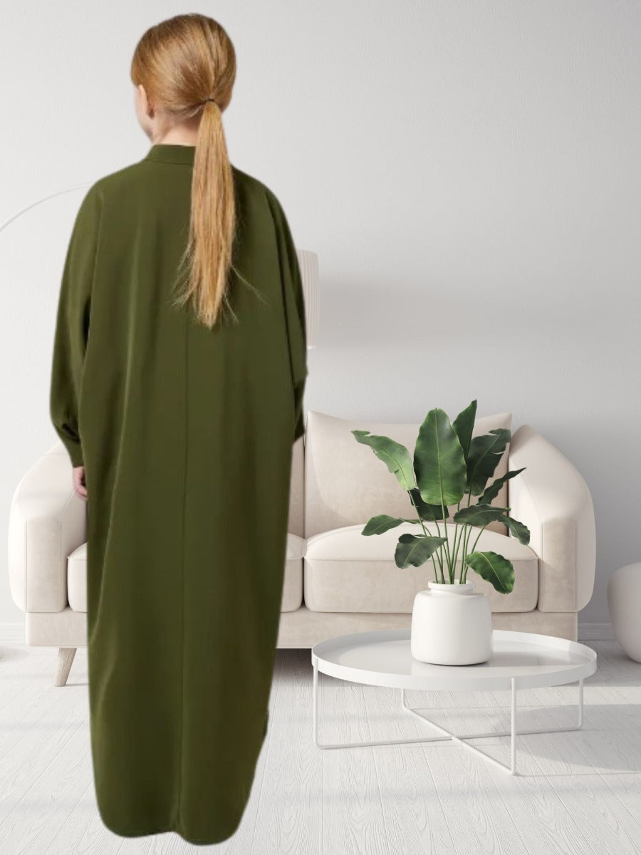 Satin Whispers: Front-Open Kaftan Abaya for Young Fashionistas