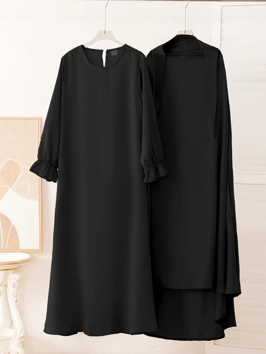 Two-Piece Abaya Set with Coordinated Sleeveless Khimar Hijab