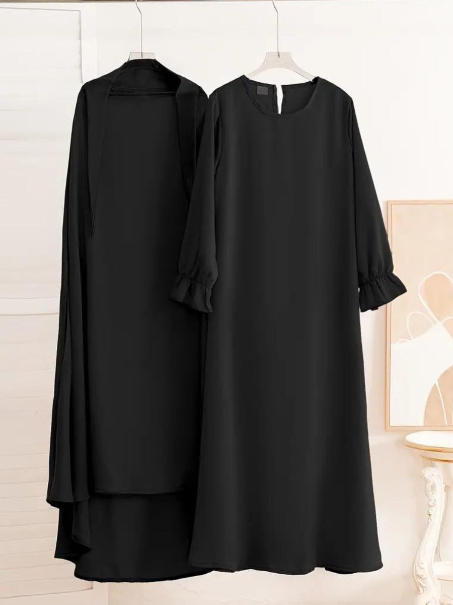 Two-Piece Abaya Set with Coordinated Sleeveless Khimar Hijab