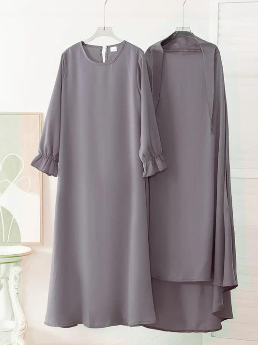 Two-Piece Abaya Set with Coordinated Sleeveless Khimar Hijab