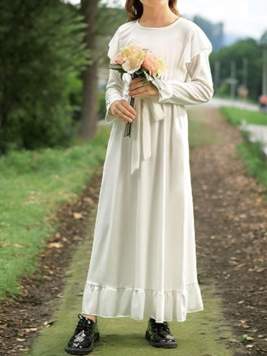 Ruffled Abaya Dress with Slim Sleeves For Kids