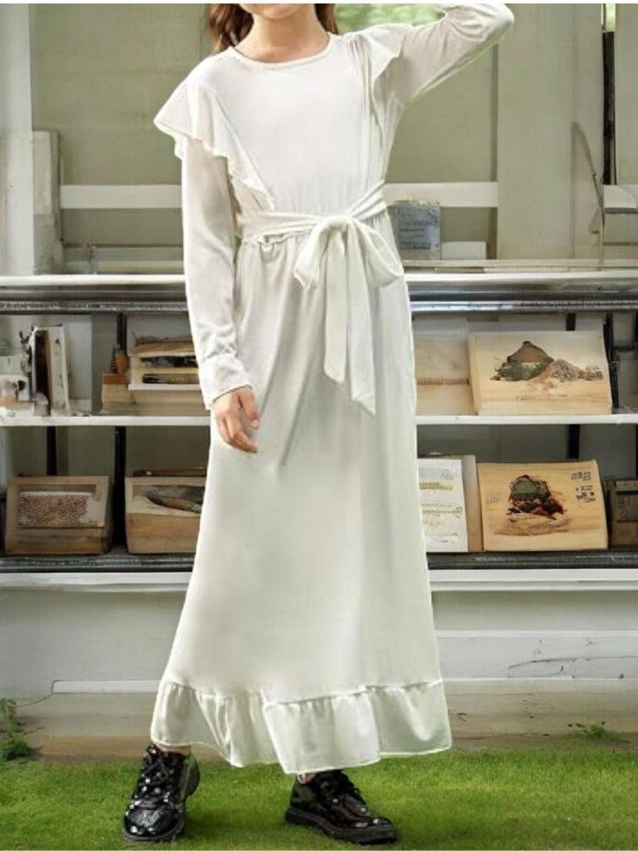 Ruffled Abaya Dress with Slim Sleeves For Kids