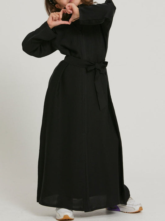 Three-Piece Abaya Set For Kids with Front Open Cardigan and Hijab