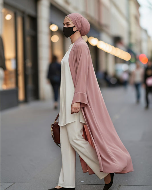 4-Piece Layered Co-Ord Set with Open Shrug & Hijab