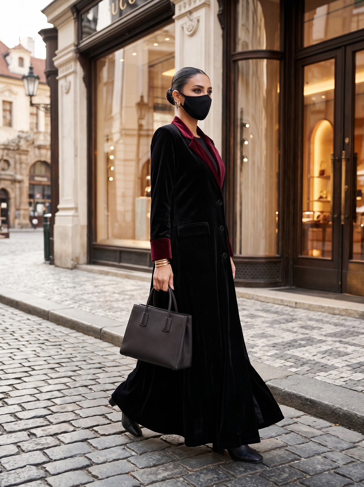 Velvet Coat Abaya with Contrast Lapels