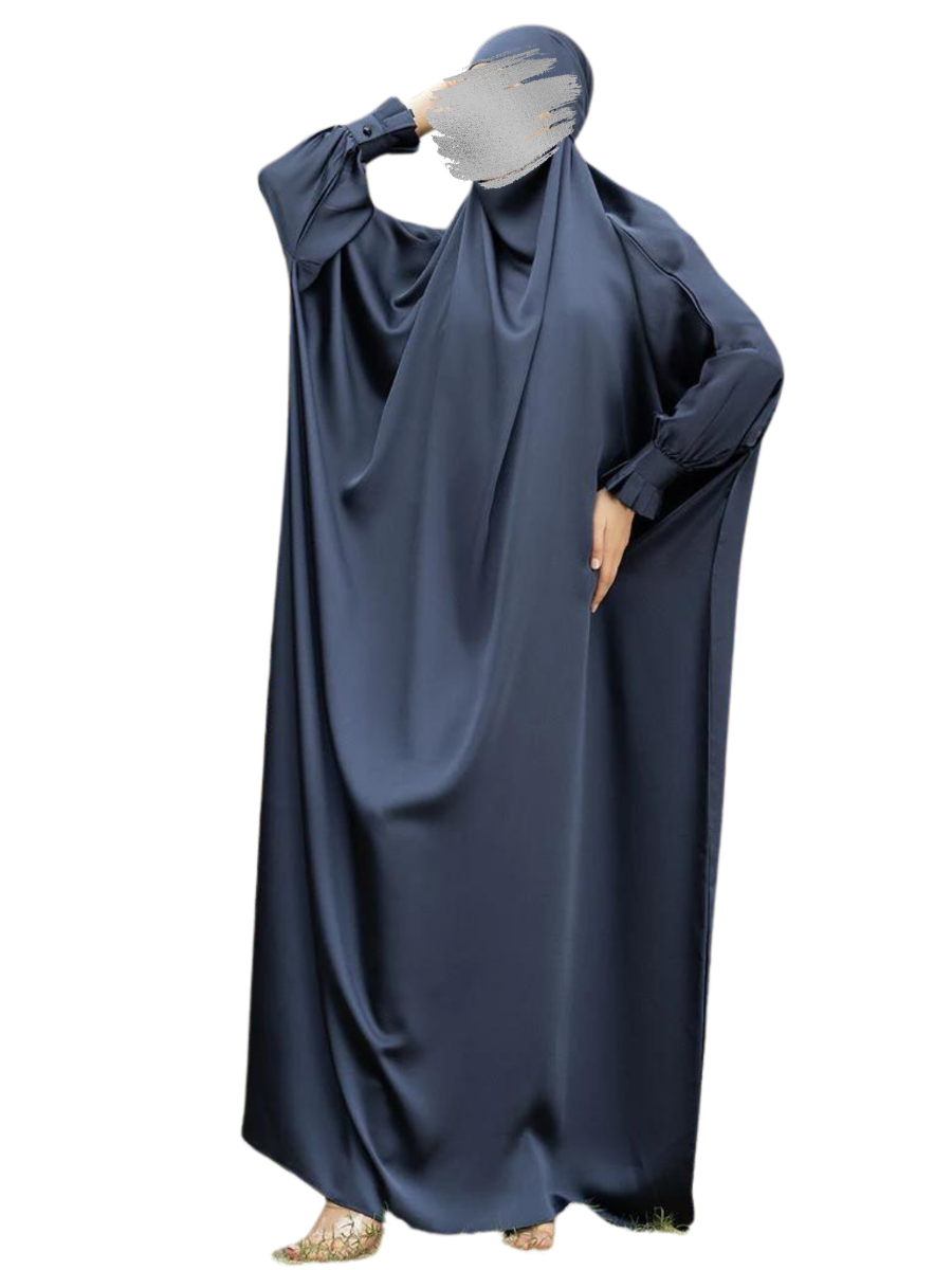 Very Loose and Free Size Jilbab in Nida Satin with Adjustable Face Coverage and Designer Sleeves
