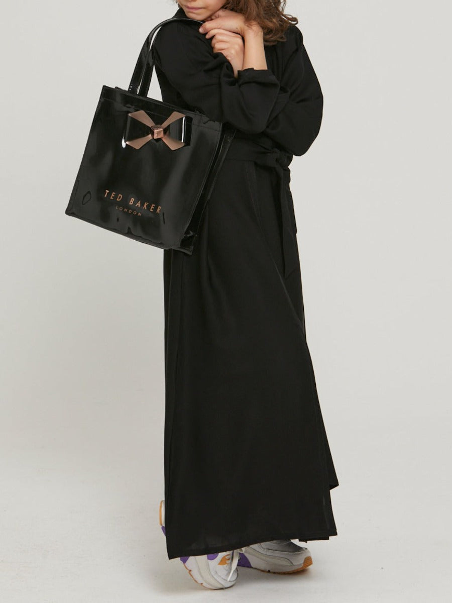 Three-Piece Abaya Set For Kids with Front Open Cardigan and Hijab