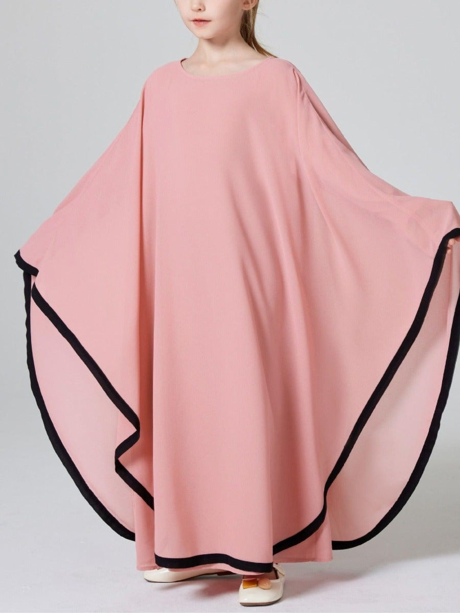 Three-Piece Abaya Set For Kids with Butterfly Georgette Kaftan