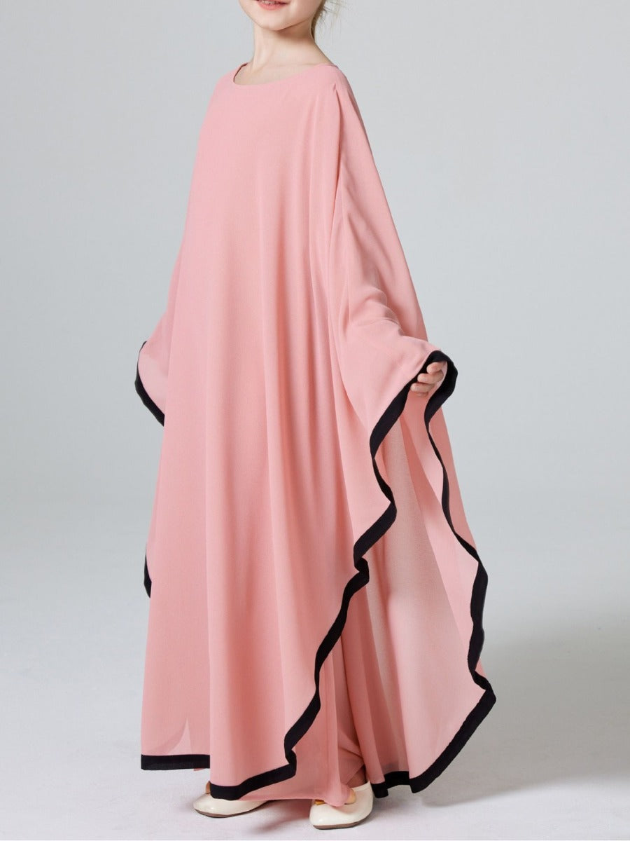Three-Piece Abaya Set For Kids with Butterfly Georgette Kaftan