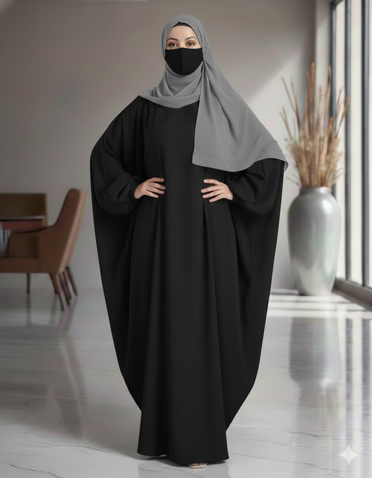 Free Size Kaftan Abaya in Firdaus Fabric with Elasticated Cuff Sleeves