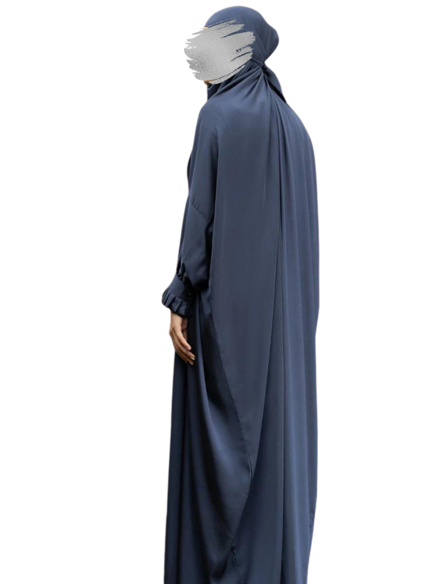 Very Loose and Free Size Jilbab in Nida Satin with Adjustable Face Coverage and Designer Sleeves