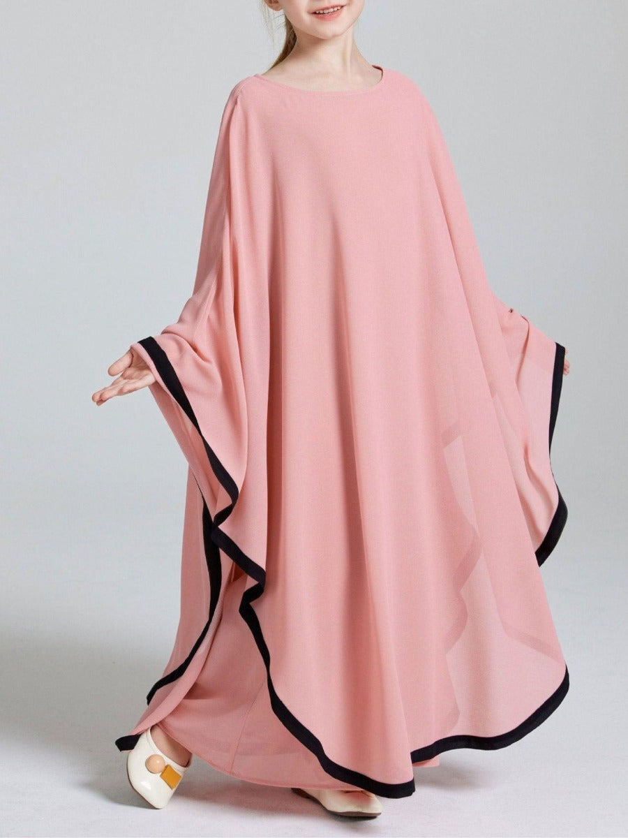 Three-Piece Abaya Set For Kids with Butterfly Georgette Kaftan