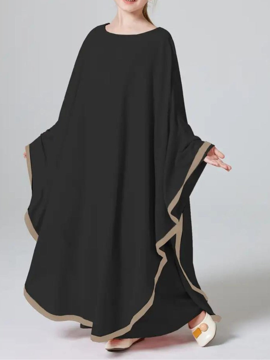 Three-Piece Abaya Set For Kids with Butterfly Georgette Kaftan