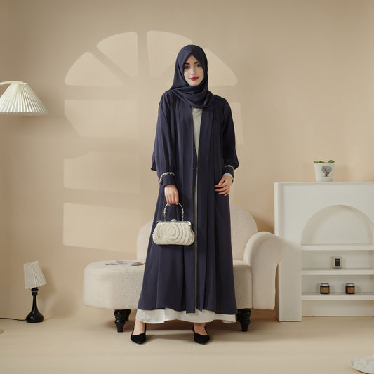 Luxurious Three-Piece Abaya Set with Designer Sleeves