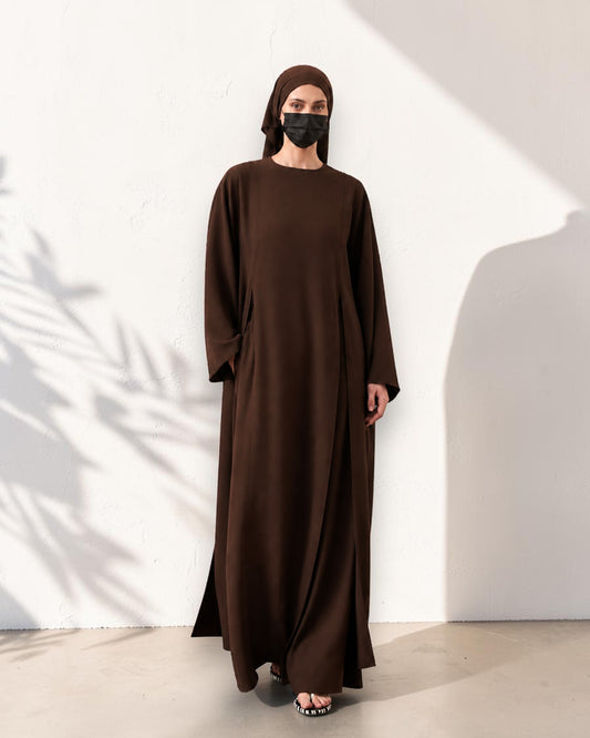 Brown Abaya-like Co-ord Set with Long Tunic and Elasticated Bottom