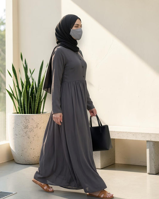 Stylish Umbrella Flare Mahram-Abaya with a Belt and Hijab in Firdaus Fabric