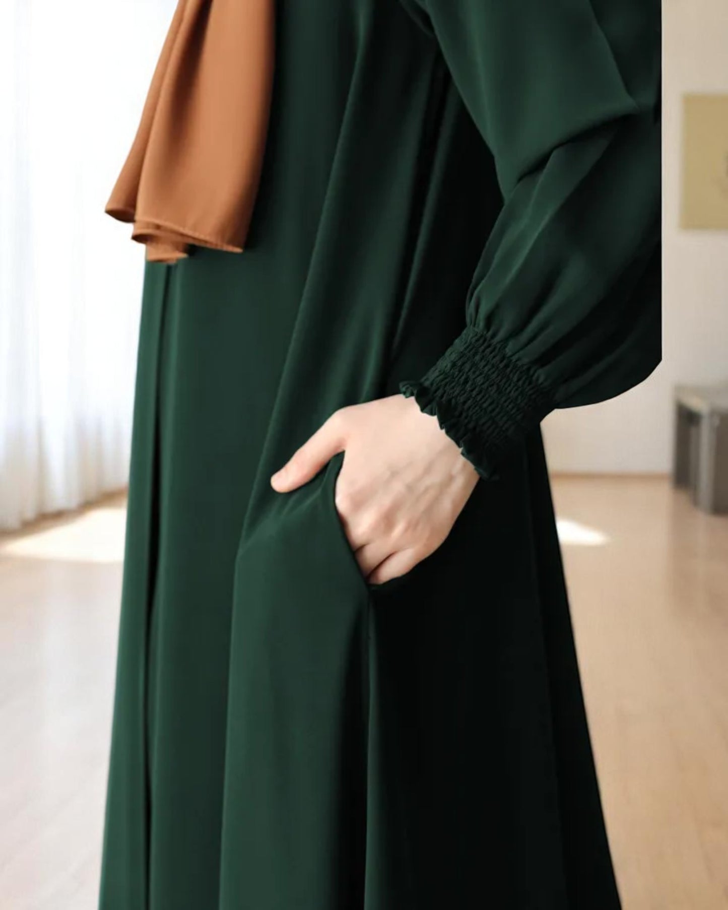 Front Open Abaya with Zipper Opening, Umbrella Flare and Matching Belt