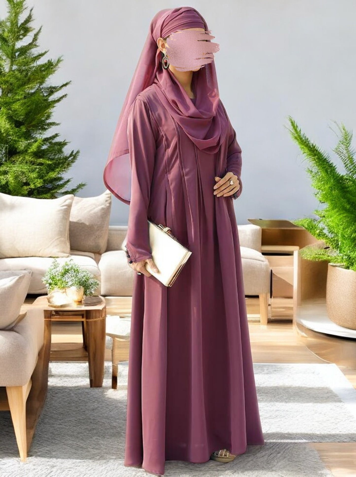 A-Line Designer Abaya in Firdaus Fabric with Multiple Pleats and Fancy Buttons